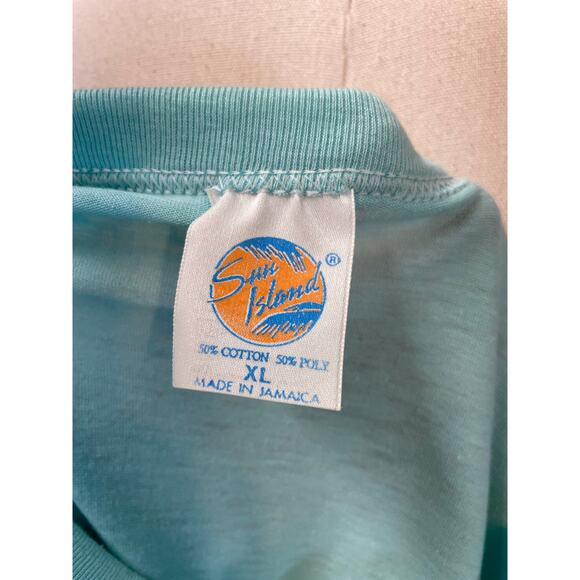 Vtg 80s Asymmetric Beaded Fringe Razor Cut Single Stitch Tee amaica Souvenir - Picture 8 of 10